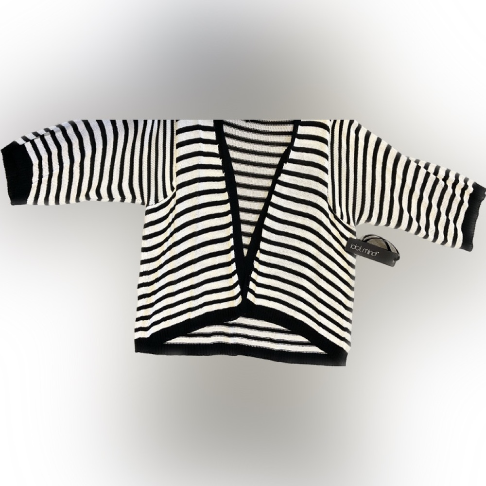 Striped cotton/viscose open weave crop cardigan
